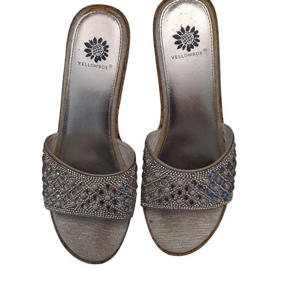 Women's Yellowbox Wedge Sandals Size 9 Glitter Rhinestones Cork Heel Summer - Picture 1 of 5